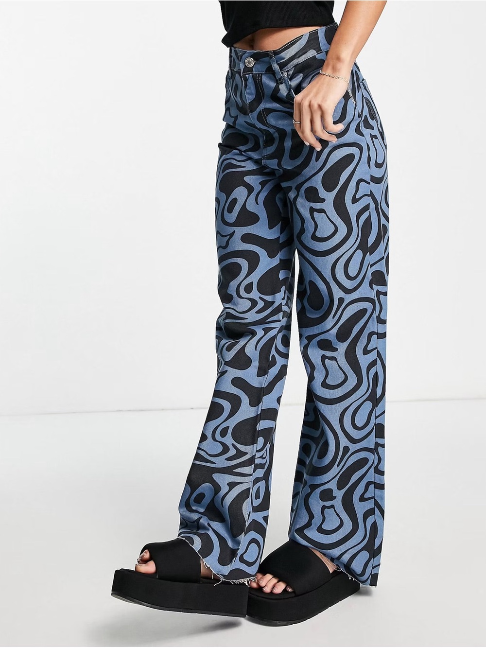 Stradivarius Abstract Print Wide Leg Jeans